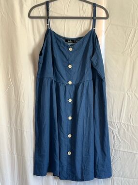 Blue Button-Front Spaghetti Strap Dress 3x